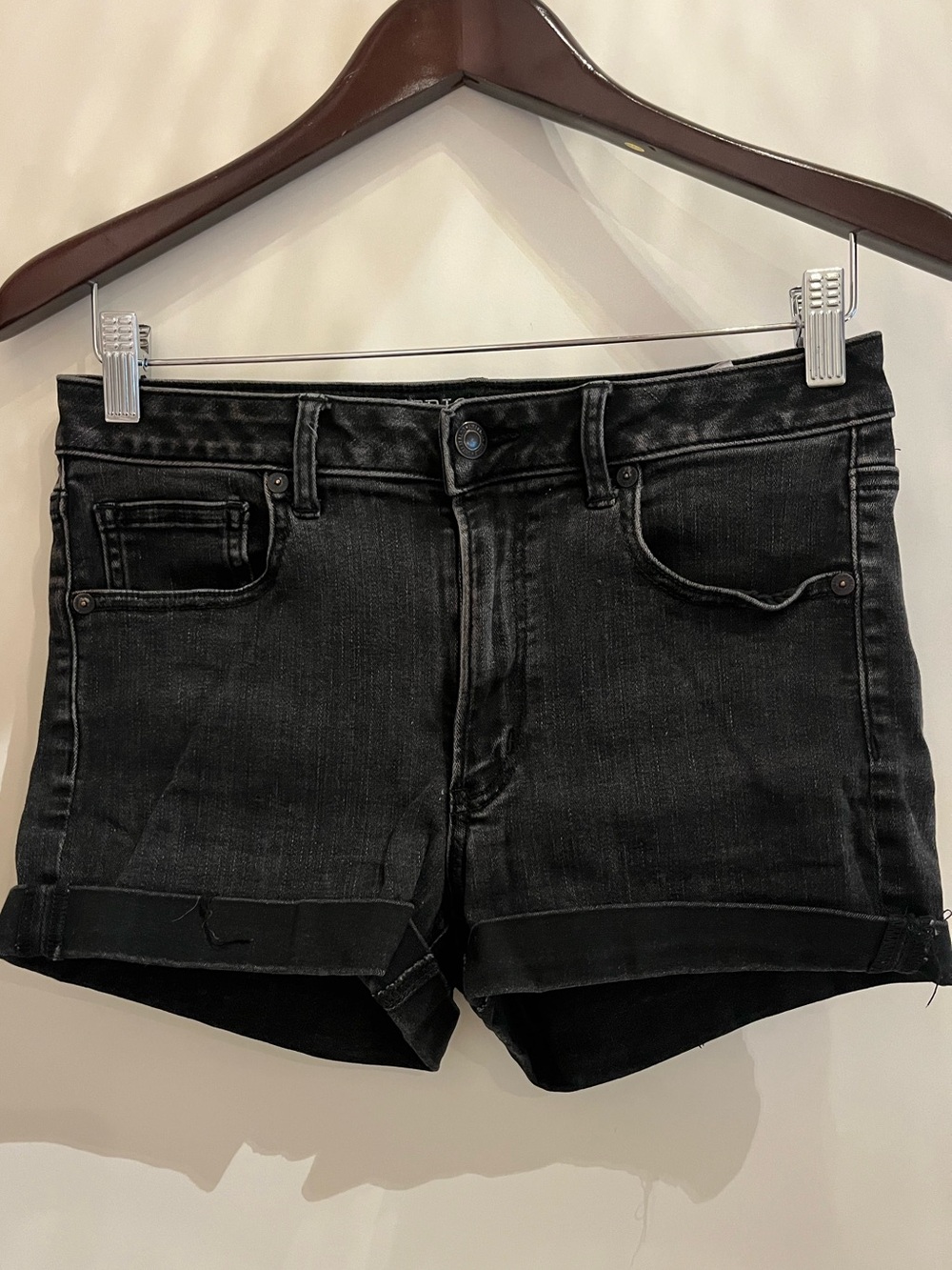 American Eagle Outfitters Black Roll-Hem Denim Shorts